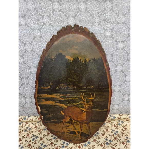Vintage Bemidji Minnesota Deer Wood Bark Edge Wall Art Cabin Decor Mancave - Picture 1 of 7